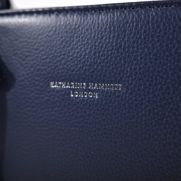 新品1円~★定価2.4万 KATHARINE HAMNETT LONDON キャサリン ハムネット ロンドン 牛革 本革レザー トートバッグ ネイビー 紺 ◆9159◆_画像2