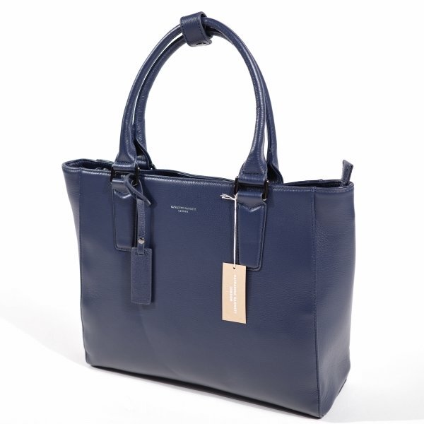 新品1円~★定価2.4万 KATHARINE HAMNETT LONDON キャサリン ハムネット ロンドン 牛革 本革レザー トートバッグ ネイビー 紺 ◆9159◆_画像4