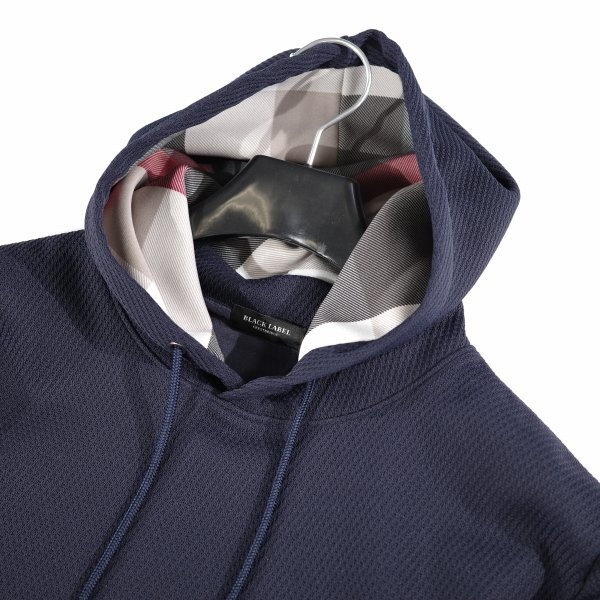 新品1円～★定価3.5万 BLACK LABEL ブラックレーベル クレストブリッジ チェックフーディー パーカー M ネイビー プルオーバー ◆9227◆_画像7