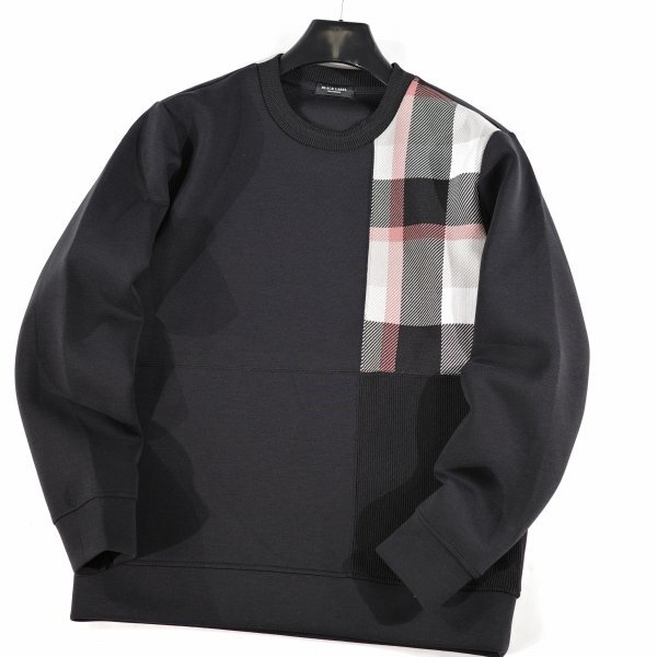 新品1円～★定価3万 BLACK LABEL ブラックレーベル クレストブリッジ ダンボールニット パッチワークスウェット トレーナー M 黒◆9228◆_画像5