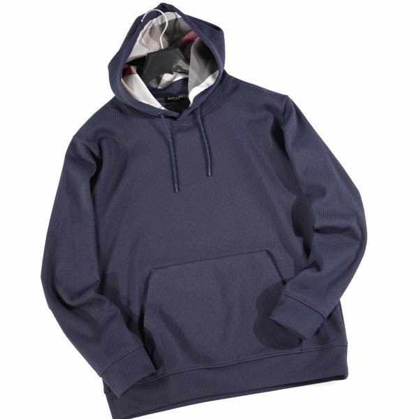 新品1円～★定価3.5万 BLACK LABEL ブラックレーベル クレストブリッジ チェックフーディー パーカー M ネイビー プルオーバー ◆9227◆_画像4