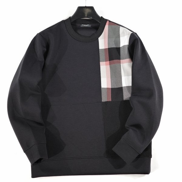 新品1円～★定価3万 BLACK LABEL ブラックレーベル クレストブリッジ ダンボールニット パッチワークスウェット トレーナー M 黒◆9228◆_画像3