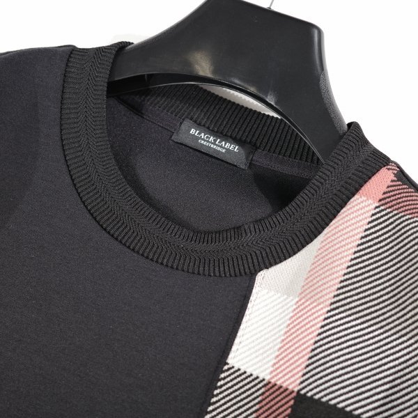 新品1円～★定価3万 BLACK LABEL ブラックレーベル クレストブリッジ ダンボールニット パッチワークスウェット トレーナー M 黒◆9228◆_画像7