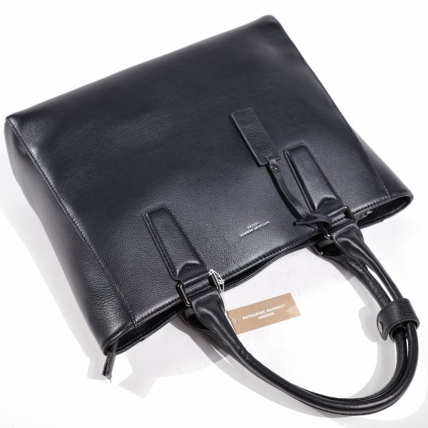 新品1円～★定価2.4万 KATHARINE HAMNETT LONDON キャサリン ハムネット ロンドン 牛革 本革レザー トートバッグ 黒 ブラック ◆9206◆_画像6