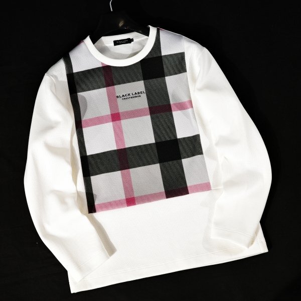 新品1円～★定価3万 BLACK LABEL ブラックレーベル クレストブリッジ メンズ 長袖 クレストブリッジチェックニットソー M 白 ◆9323◆_画像5