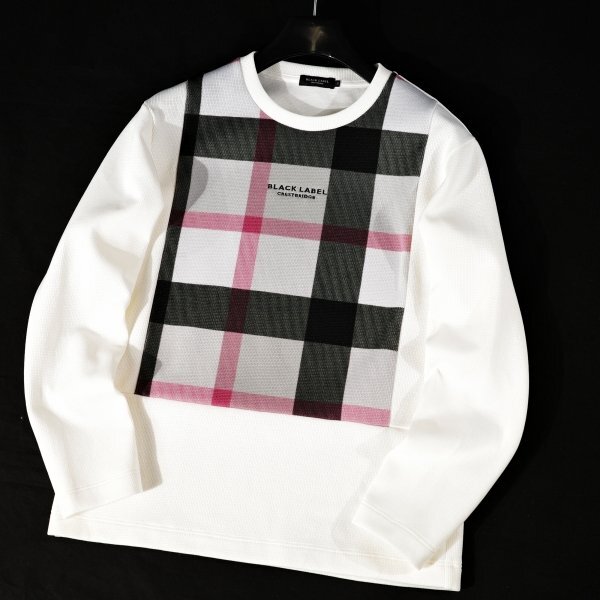 新品1円～★定価3万 BLACK LABEL ブラックレーベル クレストブリッジ メンズ 長袖 クレストブリッジチェックニットソー M 白 ◆9323◆_画像7