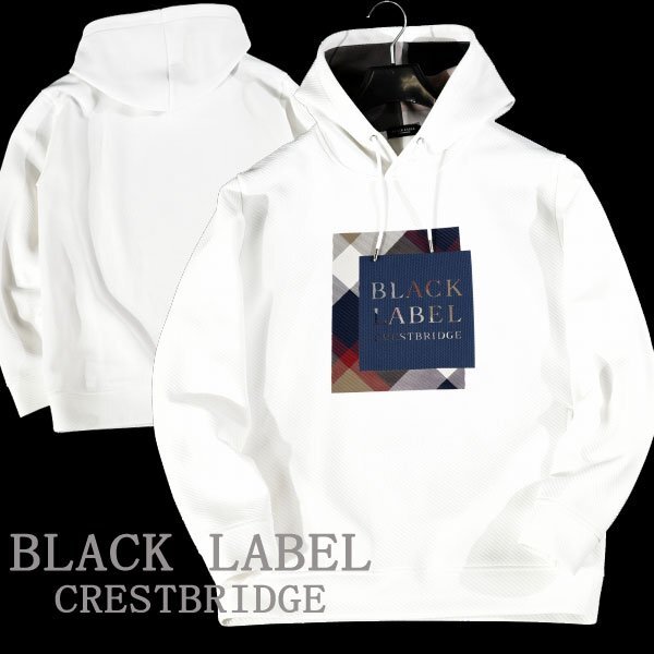 新品1円~★定価3万 BLACK LABEL ブラックレーベル クレストブリッジ メンズ チェックボックスグラフィックフーディー パーカー M ◆9319◆_画像1
