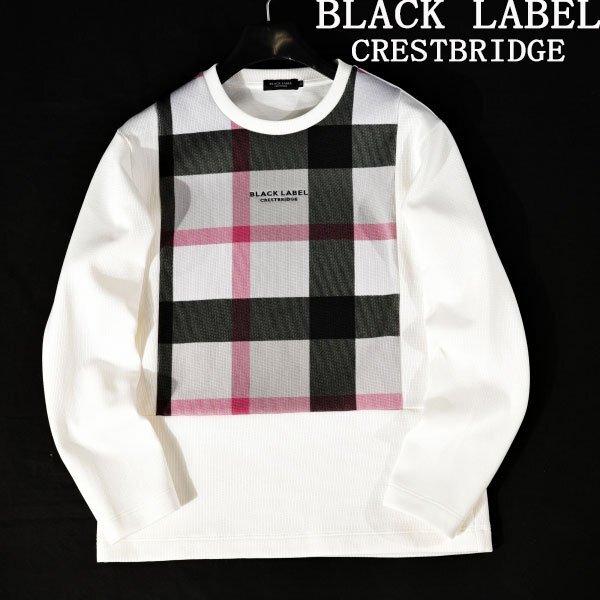 新品1円～★定価3万 BLACK LABEL ブラックレーベル クレストブリッジ メンズ 長袖 クレストブリッジチェックニットソー M 白 ◆9323◆_画像1
