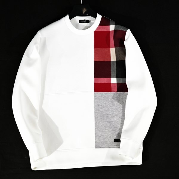 新品1円~★定価3万 BLACK LABEL ブラックレーベル クレストブリッジ ダンボールニット パッチワークスウェット トレーナー M 白◆9320◆_画像3