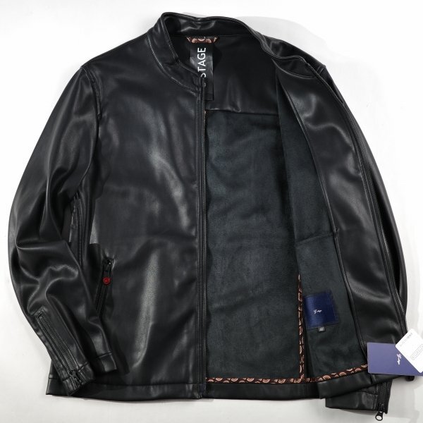 新品1円～★g-stage ジーステージ メンズ 秋冬 フェイクレザー シングルライダースジャケット 46 M 黒 ブラック ジップブルゾン◆9327◆_画像6