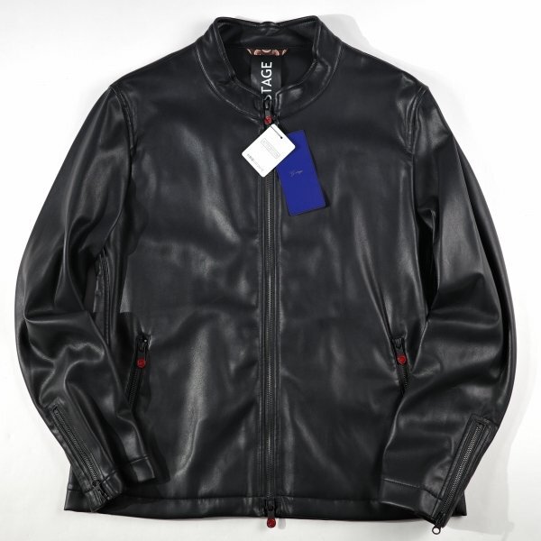 新品1円～★g-stage ジーステージ メンズ 秋冬 フェイクレザー シングルライダースジャケット 46 M 黒 ブラック ジップブルゾン◆9327◆_画像3