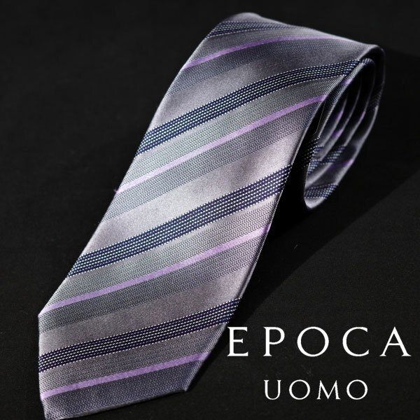新品1円～★定価1.4万 エポカ ウォモ EPOCA UOMO 日本製 シルク絹100% ネクタイ 織柄 グレー 正規店本物 ◆9433◆_画像1