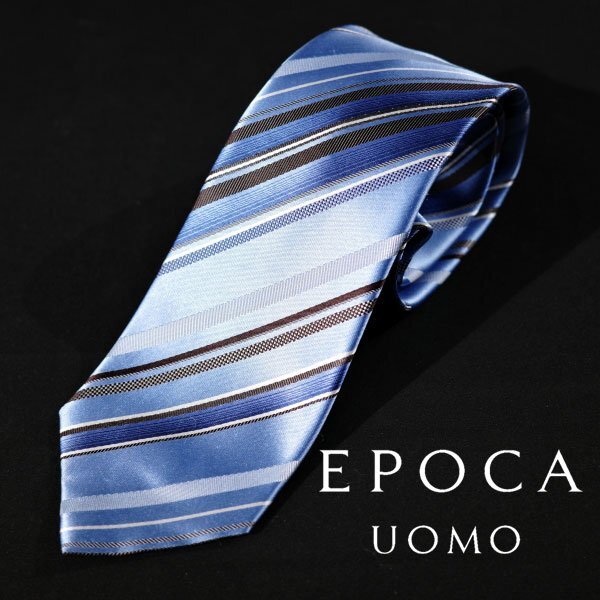 新品1円～★定価1.4万 エポカ ウォモ EPOCA UOMO 日本製 シルク絹100% ネクタイ 織柄 ブルー 正規店本物 ◆9432◆_画像1