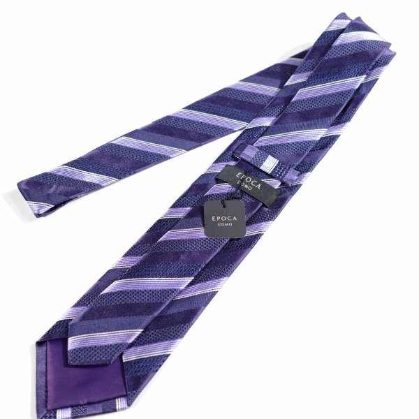 新品1円～★定価1.4万 エポカ ウォモ EPOCA UOMO 日本製 シルク絹100% ネクタイ 織柄 パープル 正規店本物 ◆9437◆_画像3