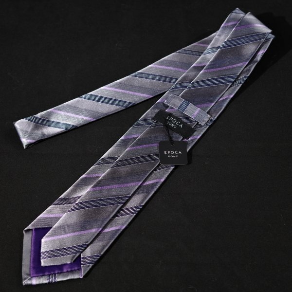 新品1円～★定価1.4万 エポカ ウォモ EPOCA UOMO 日本製 シルク絹100% ネクタイ 織柄 グレー 正規店本物 ◆9433◆_画像3