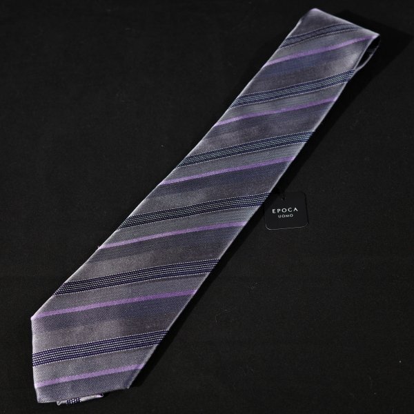 新品1円～★定価1.4万 エポカ ウォモ EPOCA UOMO 日本製 シルク絹100% ネクタイ 織柄 グレー 正規店本物 ◆9433◆_画像2