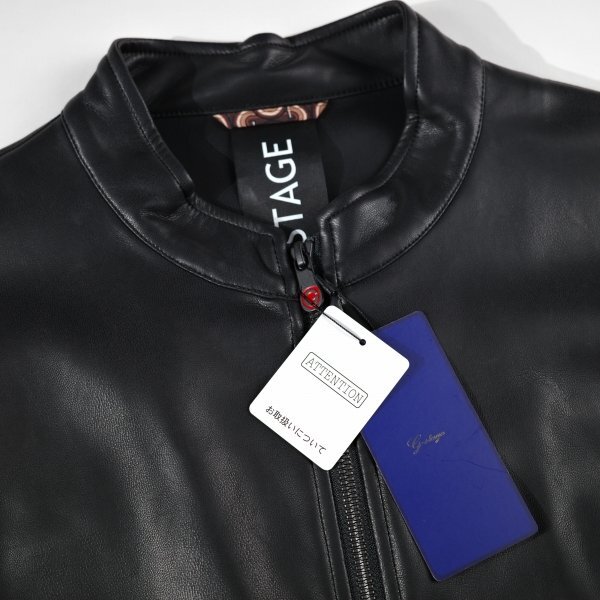 新品1円～★g-stage ジーステージ メンズ 秋冬 フェイクレザー シングルライダースジャケット 46 M 黒 ブラック ジップブルゾン◆9523◆_画像4