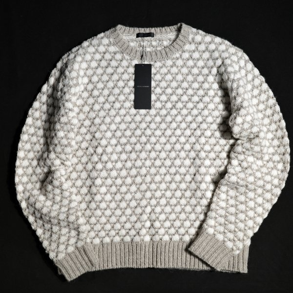 新品1円～★定価1.9万 TETE HOMME テットオム メンズ 長袖 アルパカ混 ポップコーンクルーネックニット L ベージュ セーター ◆9575◆_画像3