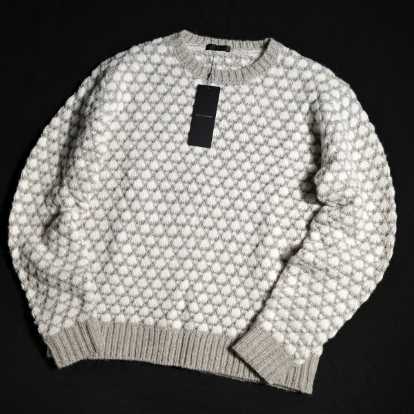 新品1円～★定価1.9万 TETE HOMME テットオム メンズ 長袖 アルパカ混 ポップコーンクルーネックニット L ベージュ セーター ◆9575◆_画像5