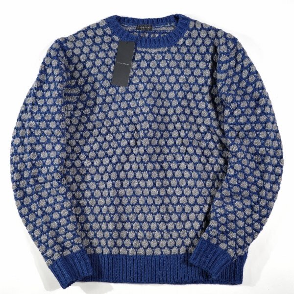 新品1円~★定価1.9万 TETE HOMME テットオム メンズ 長袖 アルパカ混 ポップコーンクルーネックニット LL グレーブルー セーター ◆9587◆_画像3