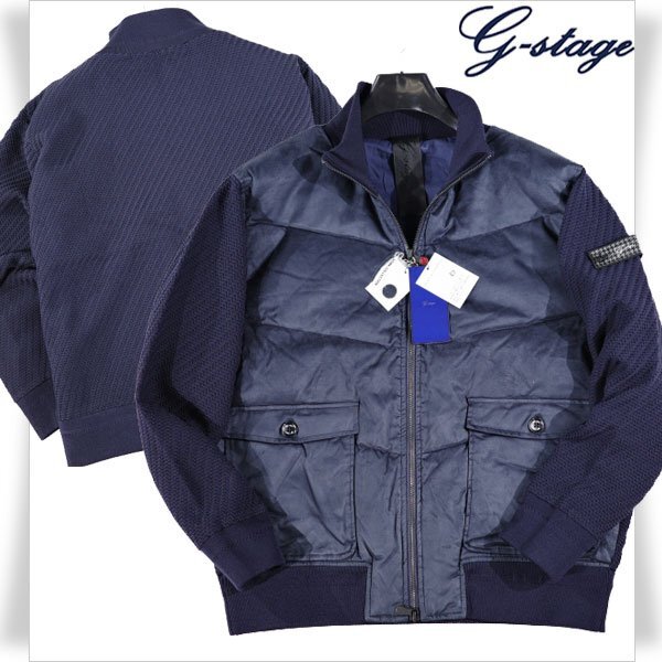 新品1円～★g-stage ジーステージ メンズ 秋冬 ヌバック調スウェードニットコンビダウンブルゾン 50 XL ネイビー アウター ゴルフ◆9801◆_画像1