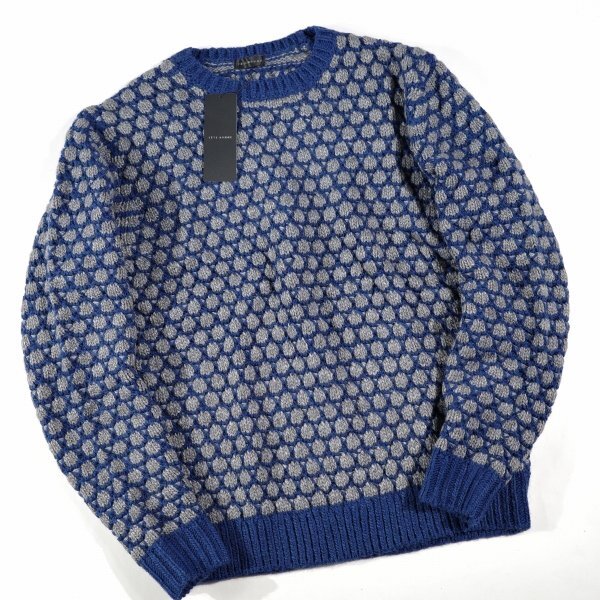 新品1円～★定価1.9万 TETE HOMME テットオム メンズ 長袖 アルパカ混 ポップコーンクルーネックニット LL グレーブルー セーター ◆9817◆_画像4