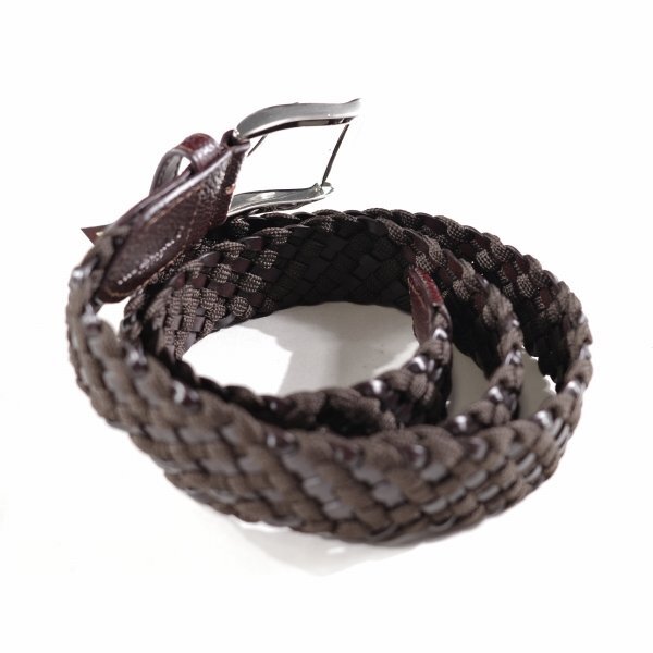 新品1円~★HIDEAWAYS NICOLEハイダウェイ ニコル メンズ 牛革レザー メッシュベルト フリーサイズ 本革 ブラウン ◆9916◆_画像2