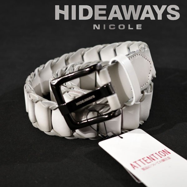  новый товар 1 иен ~*HIDEAWAYS NICOLE - Ida way Nicole мужской телячья кожа кожа деталь сетка кожаный ремень свободный размер белый натуральная кожа *9913*