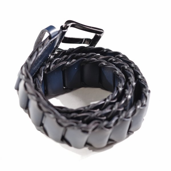 新品1円～★HIDEAWAYS NICOLEハイダウェイ ニコル メンズ 牛革レザー ピースメッシュレザーベルト フリーサイズ ネイビー 本革 ◆9912◆_画像2