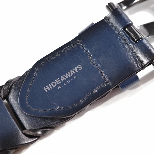 新品1円～★HIDEAWAYS NICOLEハイダウェイ ニコル メンズ 牛革レザー ピースメッシュレザーベルト フリーサイズ ネイビー 本革 ◆9912◆_画像6