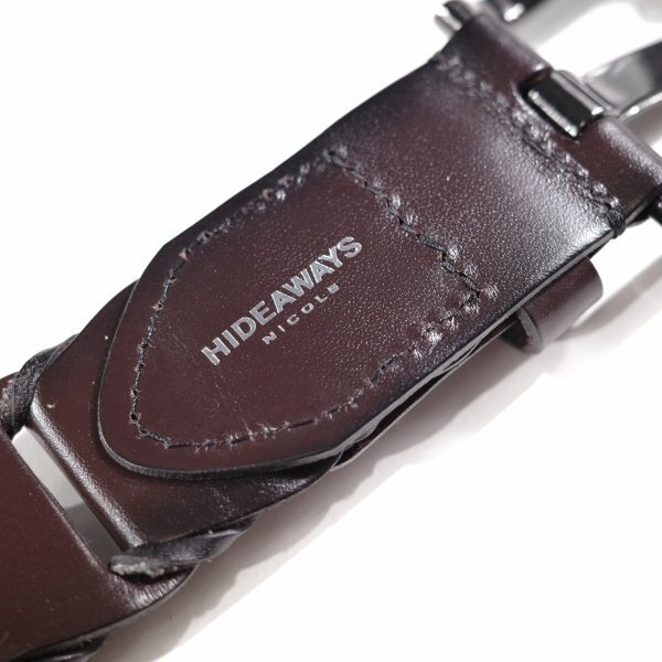 新品1円～★HIDEAWAYS NICOLEハイダウェイ ニコル メンズ 牛革レザー ピースメッシュレザーベルト フリーサイズ ダークブラウン ◆9914◆_画像6