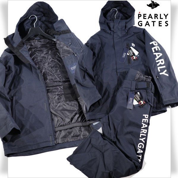 新品1円~★定価10.4万 PEARLY GATES パーリーゲイツ メンズ 中綿防寒 スノーボードウェア ブルゾン+パンツ 5 L ロゴ 防水 透湿 ◆B2179◆_画像1