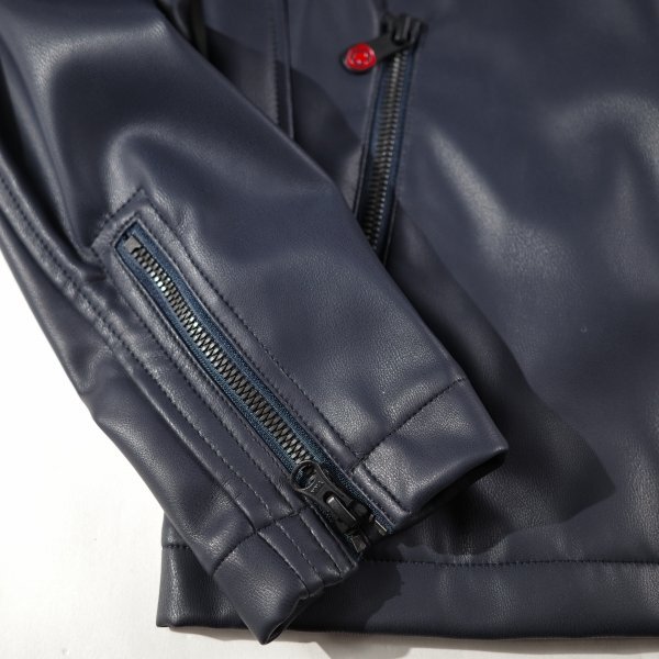 新品1円～★g-stage ジーステージ メンズ 秋冬 フェイクレザー シングルライダースジャケット 48 L ネイビー ジップブルゾン◆1287◆_画像5