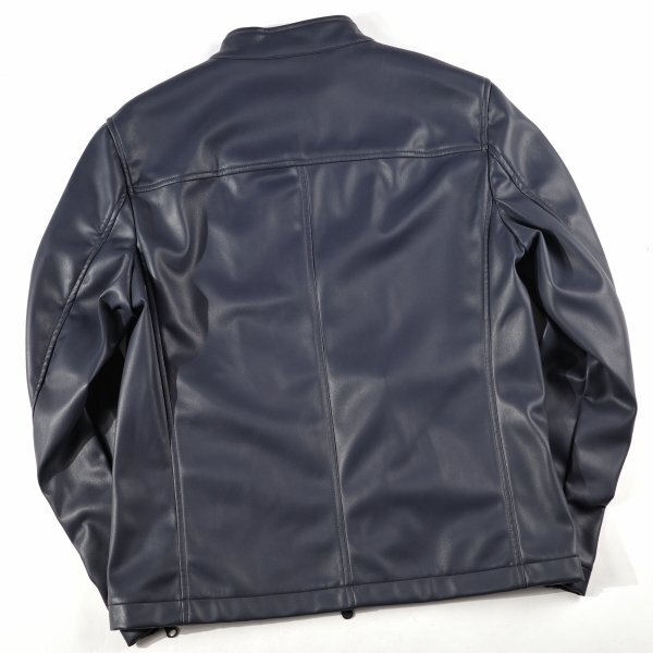 新品1円～★g-stage ジーステージ メンズ 秋冬 フェイクレザー シングルライダースジャケット 48 L ネイビー ジップブルゾン◆1287◆_画像10