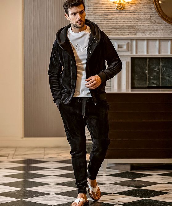 1PIU1UGUALE3 RELAX ウノピゥウノウグァーレトレ リラックス セットアップ メンズ ベロア パーカ パンツ 上下セット ジャージ LL XL_画像2