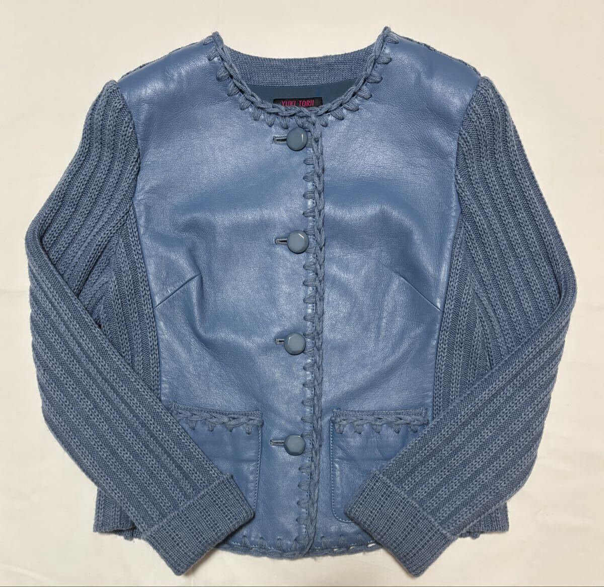 短時間2回使用の極美品！ 13万 秋冬コレクション ☆YUKI TORII☆ ユキトリイインターナショナル ブルー 羊革 ジャケット♪ セットアップに_画像4