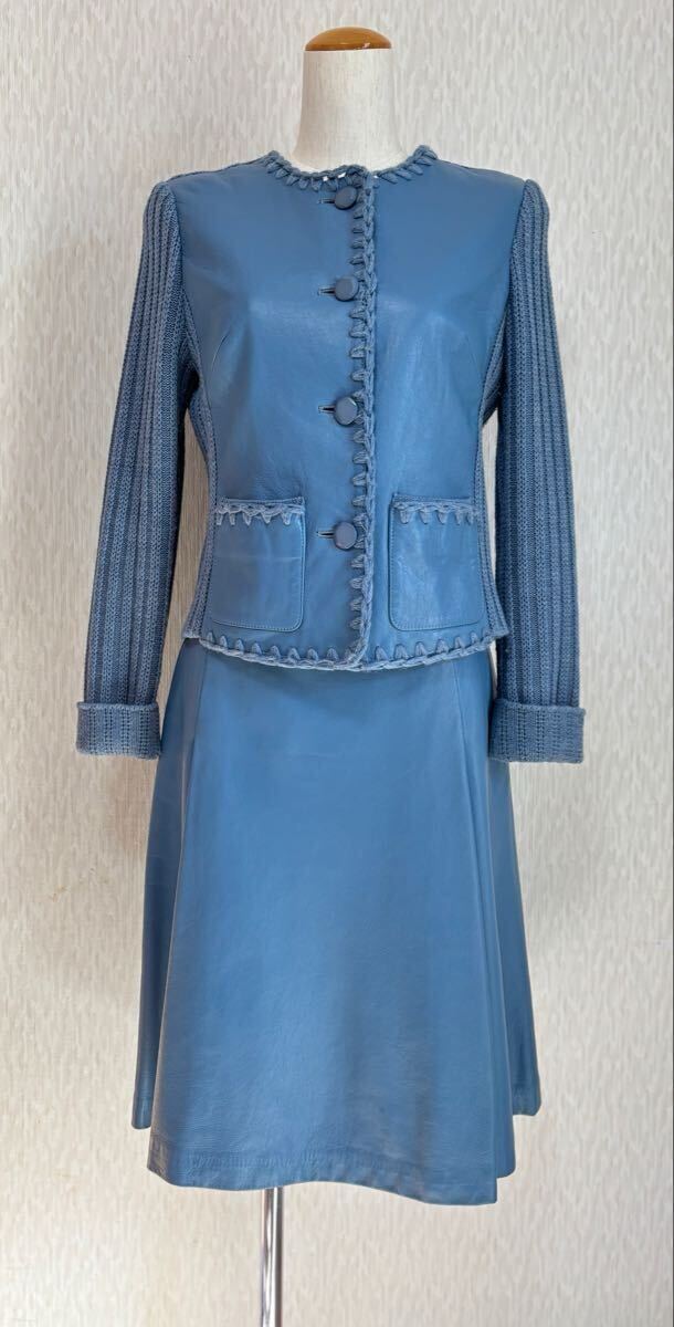 短時間2回使用の極美品！ 13万 秋冬コレクション ☆YUKI TORII☆ ユキトリイインターナショナル ブルー 羊革 ジャケット♪ セットアップに_画像8