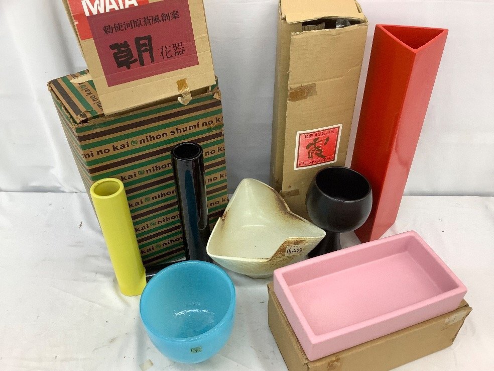  Kiyoshi гора ./IWATA GLASS др. ваза для цветов суммировать 6 пункт вода красный и т.п. прилипание /ACB б/у товар 