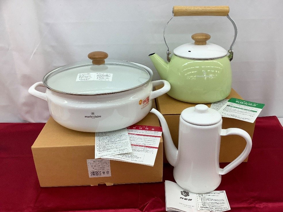  Fuji сигнал low эмалированный товар суммировать / кастрюля с двумя ручками / чайник / тонкий pot / Marie Claire красочный есть царапина(ы) ACB не использовался товар 