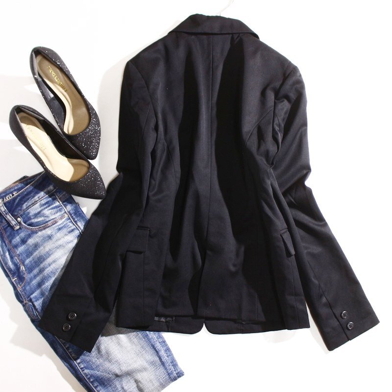 美品 ナチュラルビューティーベーシック NATURAL BEAUTY BASIC 毛100％ ウール テーラードジャケット スーツ オフィス M ブラック 黒 上着_画像5