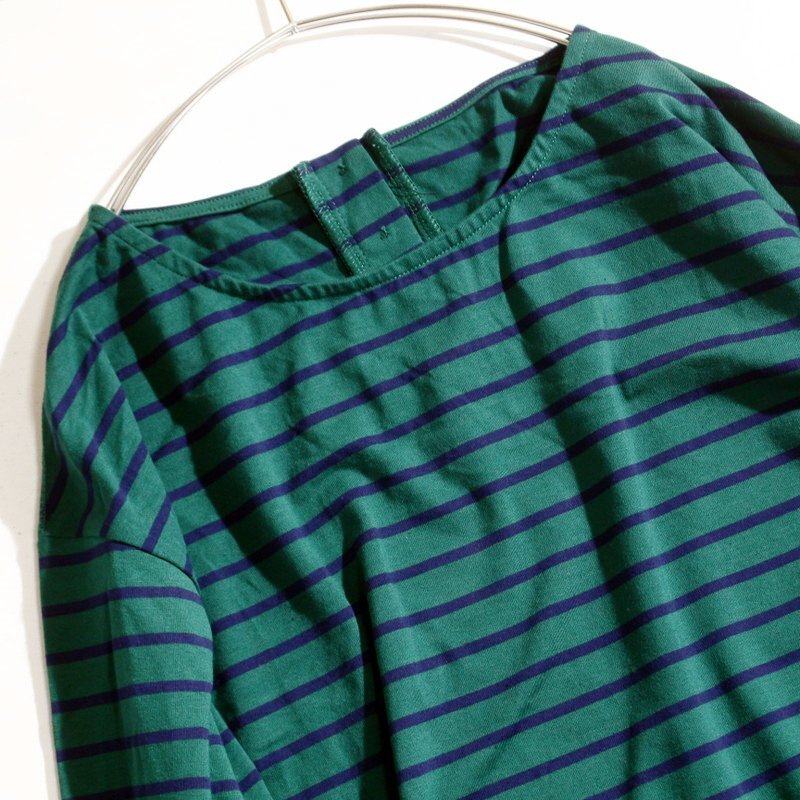 美品 ビス VIS 株) ジュン 合物 ボーダー 柄 長袖カットソー Tシャツ F グリーン 緑 ネイビー 紺 カットソー プルオーバー ゆったり ミセス_画像2