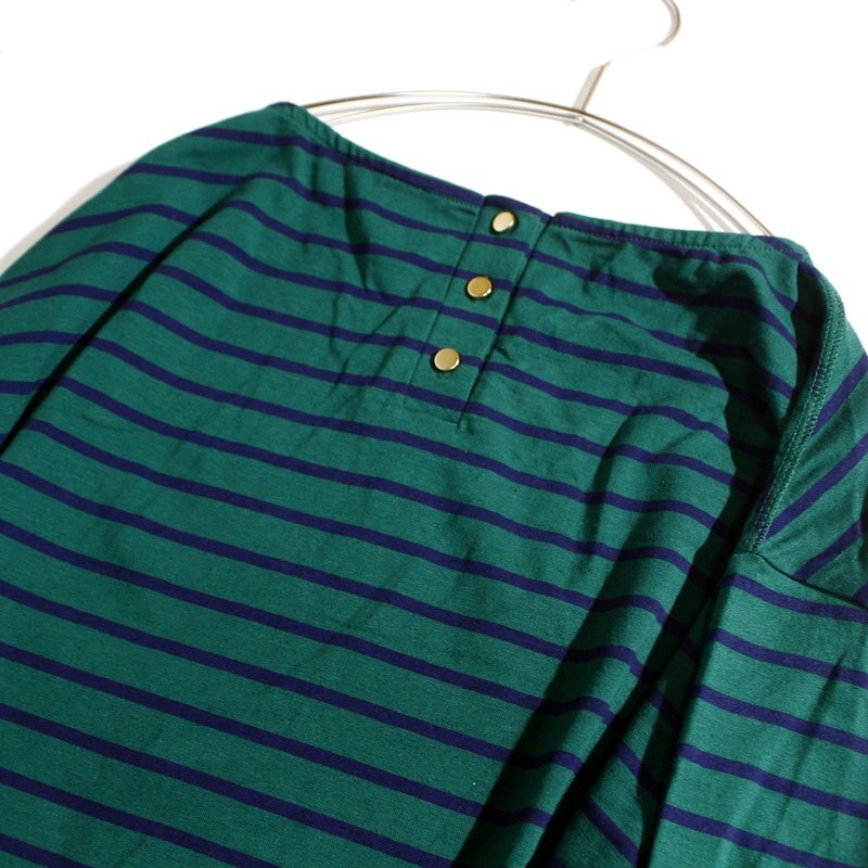 美品 ビス VIS 株) ジュン 合物 ボーダー 柄 長袖カットソー Tシャツ F グリーン 緑 ネイビー 紺 カットソー プルオーバー ゆったり ミセス_画像4