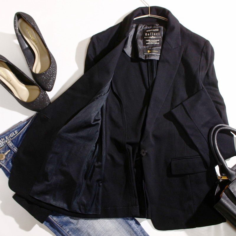 美品 Reflect リフレクト 株) ワールド ストレッチ 綺麗ライン 匠ジャケット テーラードジャケット ブラック 黒 9号 Mサイズ ジャケット_画像3