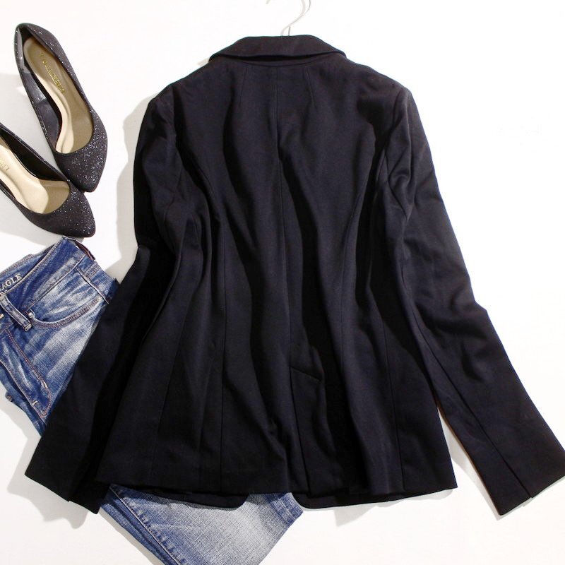 美品 Reflect リフレクト 株) ワールド ストレッチ 綺麗ライン 匠ジャケット テーラードジャケット ブラック 黒 9号 Mサイズ ジャケット_画像5