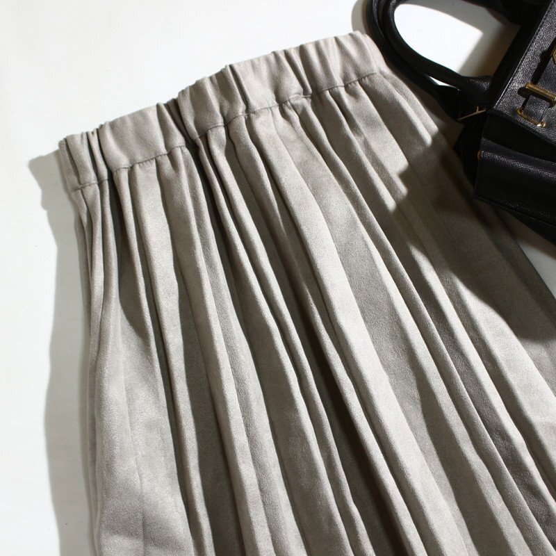 美品 URBAN RESEARCH ITEMS アーバンリサーチ アイテムズ 秋 冬 暖か フェイクスエード プリーツスカート ロングスカート グレー スカート_画像2