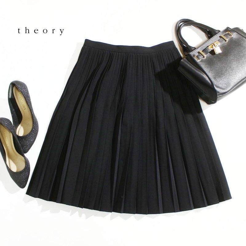 美品 Theory セオリー 毛42％ プリーツスカート 0 ブラック 黒 スーツ スカート オフィス カジュアル フォーマル 通勤 フォーマル 綺麗め_画像1
