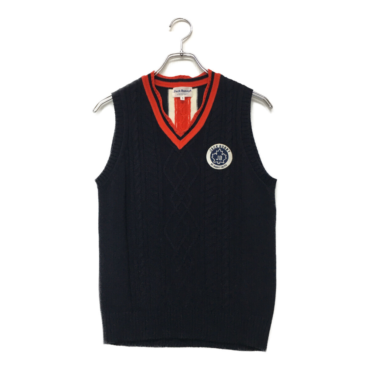 coco 中古【SALE】ジャックバニー Jack Bunny!! レディース ベスト 1(M) 紺 ケーブル編Vネック レターパックプラス発送可 K1298_画像1