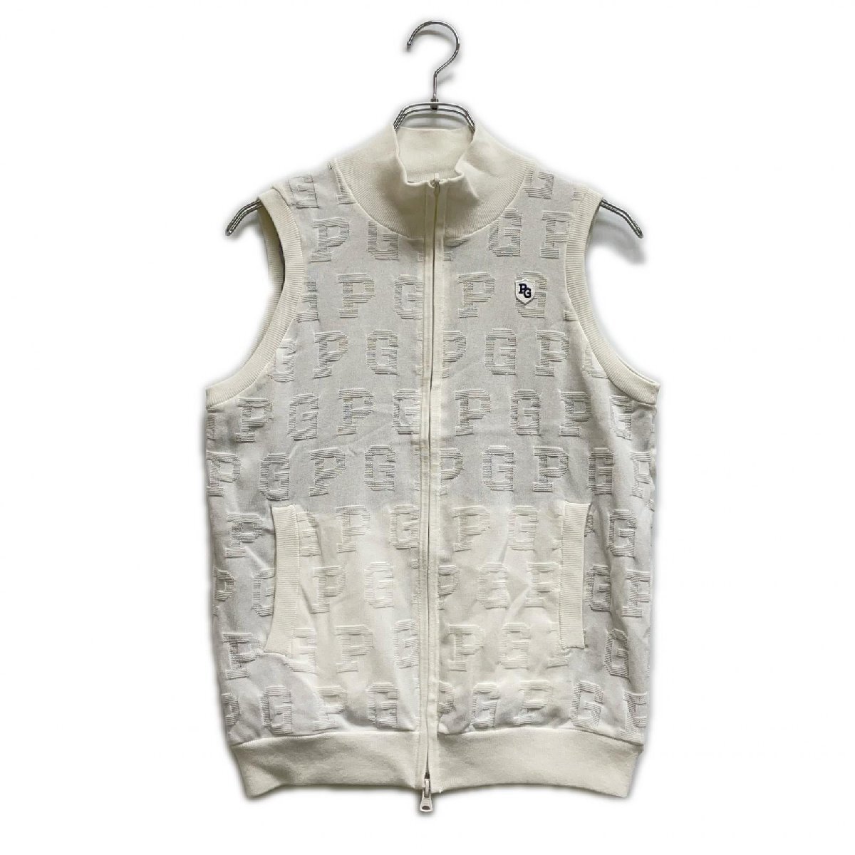 coco 中古 パーリーゲイツ レディース ベスト 2(L) 白×グレー系 ニット リバーシブル ダブルジップ レターパックプラス発送可 108487_画像1