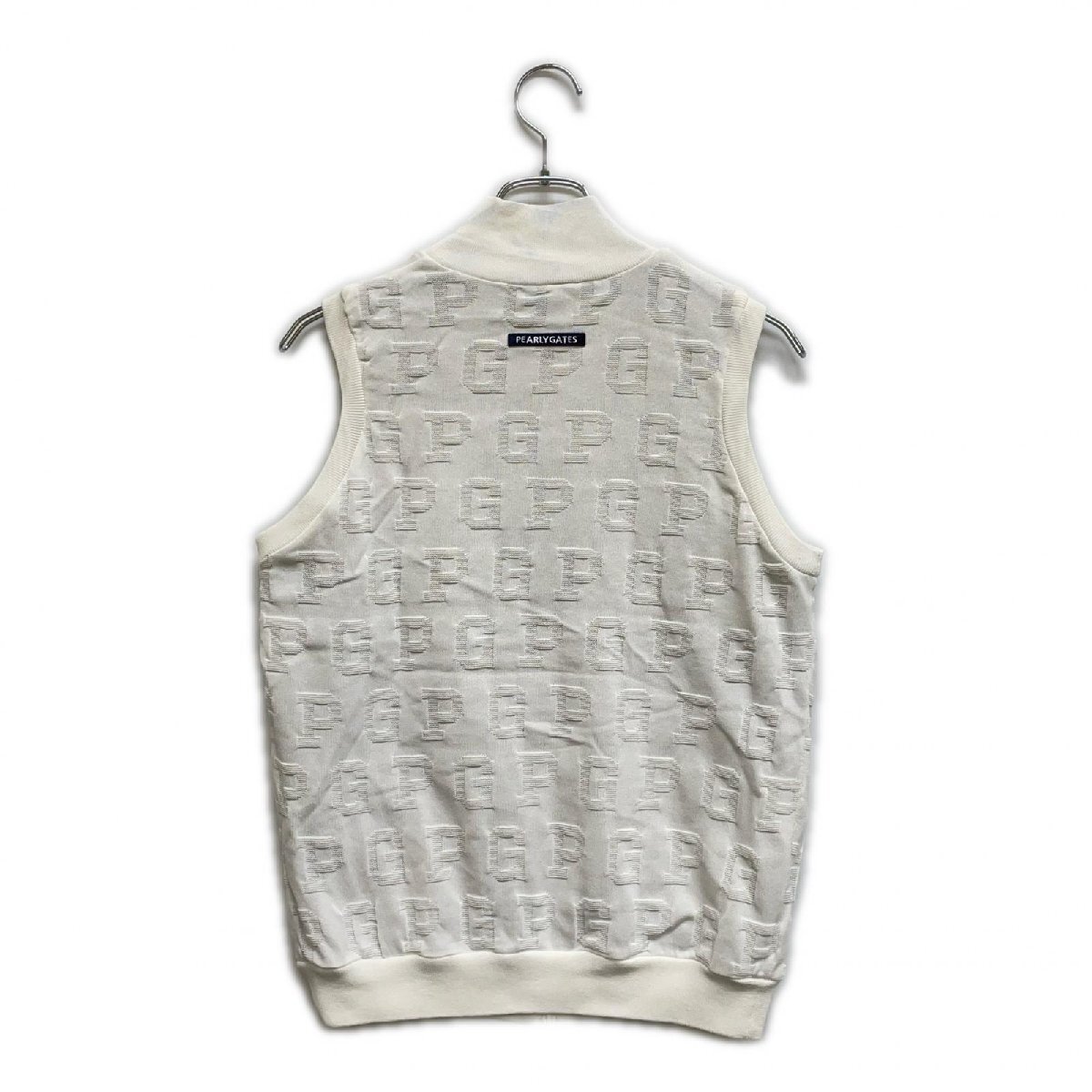 coco 中古 パーリーゲイツ レディース ベスト 2(L) 白×グレー系 ニット リバーシブル ダブルジップ レターパックプラス発送可 108487_画像2