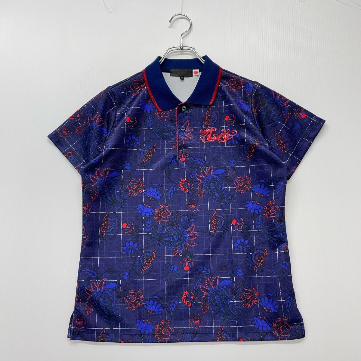 coco 中古【値下げ】 ダンスウィズドラゴンレディース 半袖ポロシャツ 3(L) ブルー系 スパンコールドラゴン ネコポス発送可 K020000_画像1